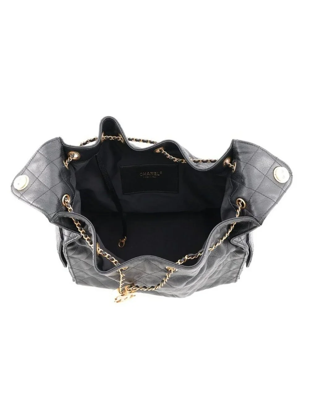 Chanel Chain Shoulder Bag 25 CC Logo Quilted Caviar Leather Black